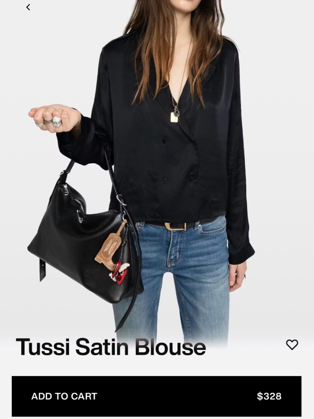 New Zadig & Voltaire Tussi Satin Blouse Small - Black MSRP $328